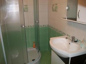 瑟切莱Casa Sara的绿色浴室设有水槽和淋浴