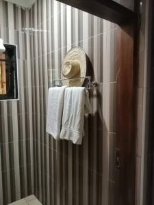 莫希摩尔森阿卓普酒店的浴室提供毛巾架和毛巾