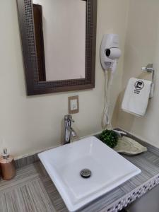 底拉斯卡拉Hostería Tocali的浴室设有白色水槽和镜子