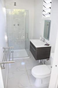 克罗托格Kaila Na Ua Resort的带淋浴、卫生间和盥洗盆的浴室