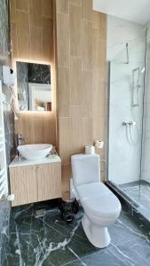 艾福雷诺德Vila Natalia的浴室配有卫生间、盥洗盆和淋浴。