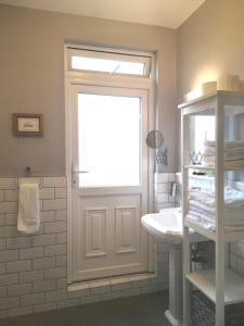 都柏林Shaw Suite的浴室设有门、窗户和水槽