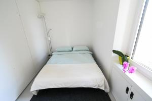 泰内罗Splendido appartamento a due passi da Locarno的一间小卧室,配有两张床和窗户
