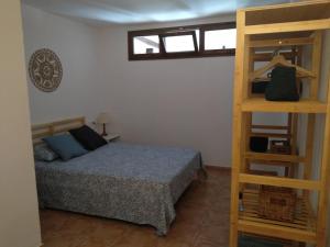 桑特费柳德吉克索尔斯Pis a Sant Feliu de Guíxols的一间卧室设有一张床和一个书架