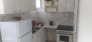 尼克希奇Apartments Erakovic的白色的厨房配有炉灶和冰箱。