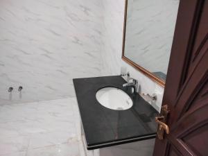 拉合尔Grand Swiss Hotel&Apartment Lahore的一间带水槽和镜子的浴室