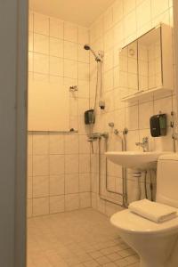曼塔亚历山大酒店的带淋浴、卫生间和盥洗盆的浴室