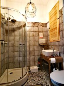 奥尔什丁Smart Hostel Olsztyn的带淋浴和盥洗盆的浴室