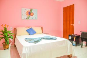 康德Passarela do Caranguejo PB的卧室设有粉红色的墙壁和1张床