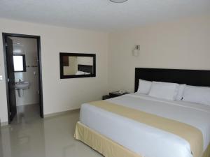 特基斯基亚潘Casa Jasave Hotel的一间卧室设有一张大床和一个水槽
