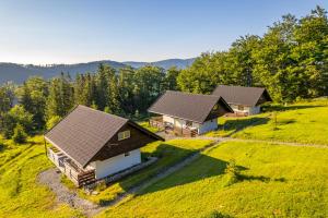 什切尔克Szczyrkowe Zacisze的山丘上两个木屋的空中景观