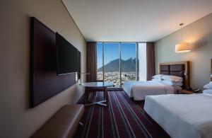 蒙特雷美洲嘉年华蒙特雷帕韦永M.酒店的酒店客房设有两张床和一台平面电视。