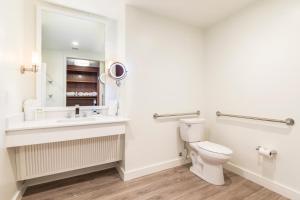 奥兰多Margaritaville Resort Orlando的一间带卫生间、水槽和镜子的浴室