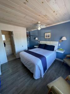 托伯莫里正佳汽车旅馆的一间卧室设有一张大床和蓝色的墙壁