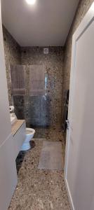 帕兰加Apartamentai AQUA的浴室配有卫生间、盥洗盆和淋浴。
