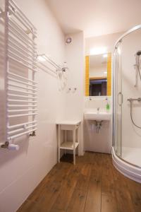 谢拉兹Hotel Wróblewscy的带淋浴和盥洗盆的浴室