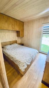 阿尼克什奇艾Chill House的木制客房内的一间卧室,配有一张床