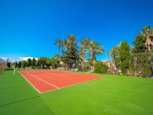 波连斯萨Can Cap de Bou by Alquilair的一座拥有绿色草地和棕榈树的网球场
