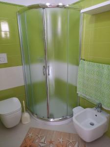切萨雷奥港Casa Giada的带淋浴、卫生间和盥洗盆的浴室