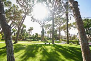 莱利亚纳El Oasis Villa Resort的棕榈树公园和长凳