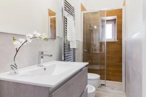 特尔尼Magia Marmore的白色的浴室设有水槽和淋浴。