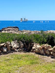 卡兰博希Villa Calma的一群在海洋里划着岩石和水的帆船