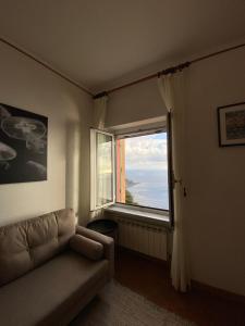 卡莫利Appartamento Victoria的带沙发和大窗户的客厅