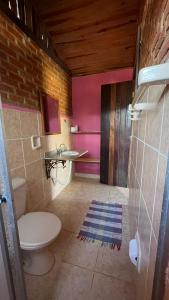康塞高伊比蒂波卡Chalés Ouro de Minas的一间带卫生间和水槽的浴室