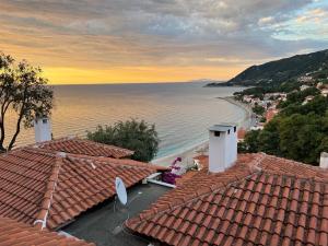 阿吉奥斯伊欧尼斯The Odyssey Holiday Home - Agios Ioannis, Pelion的从房子的屋顶上可欣赏到海景