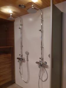 鲁卡伏瓦索尔别墅酒店的墙上带两个淋浴系统的浴室