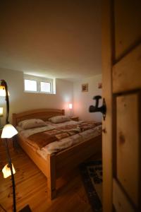 扎布利亚克Cabarkapa Guesthouse的一间卧室配有床、灯和窗户