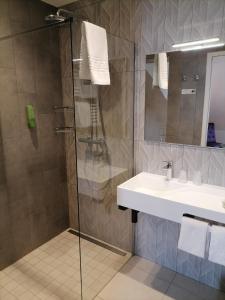 安锡堪塔帕酒店的一间带水槽和淋浴的浴室