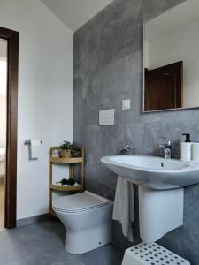 布朗Ara Chalet的一间带水槽、卫生间和镜子的浴室
