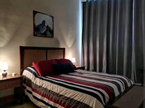 帕潘特拉德奧拉特Cómodo departamento的一间卧室配有带条纹毯子的床