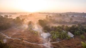 ChhindwāraJamtara Wilderness Camp - Pench National Park的树木茂密的田野的空中景观