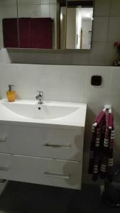 弗莱堡Haus am Bach的浴室设有白色水槽和镜子