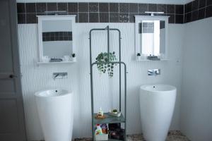 圣艾蒂安德拜戈里Maison Graciateguy的浴室设有2个白色水槽和2面镜子