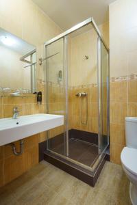 维尼特玛尔酒店的带淋浴、盥洗盆和卫生间的浴室
