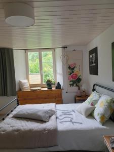 RochesAgréable chambre d'hôtes, au calme, dans la nature的一间卧室设有一张床和一个窗口