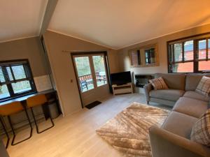 贝塞斯达L19 - Penrhyn Spa Lodge with Hot Tub的客厅配有沙发和桌子