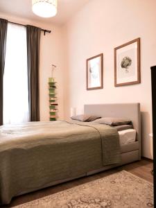 布达佩斯Contemporary City Apartment Váci Utca的一间卧室设有一张床和一个窗口