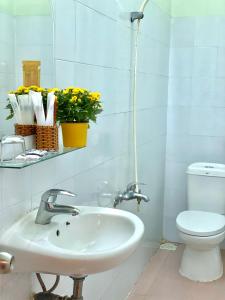 芹苴Lime Hostel - Ninh Kieu Center的一间带水槽和卫生间的浴室