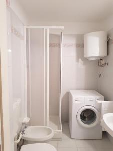 蒙特罗索阿尔马雷Fulvia's cozy apartment with terrace的白色的浴室设有洗衣机和水槽。