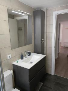 萨拉戈萨Apartamento El Torreón, con opción a parking的一间带水槽、镜子和卫生间的浴室