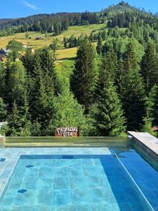 布克维Красна Поляна Family Club Resorts的享有树木和山脉景致的游泳池