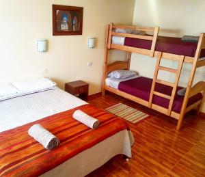 圣佩德罗·德·阿塔卡马Hostal Ckamai的一间卧室设有两张双层床和梯子