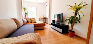 巴塞罗那Attic360Views的带沙发和电视的客厅