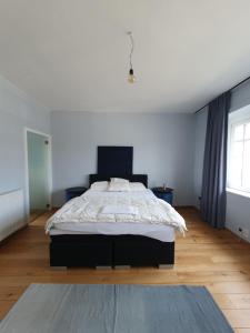 克诺克－海斯特Stijlvolle vakantiewoning Den Baigneur aan zee的一间卧室,卧室内配有一张大床