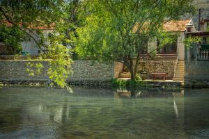 BunaRiverView Buna - Mostar的建筑物和树旁的水体