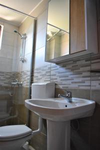 扎布利亚克Srna Chalet - Rooms的一间带水槽、卫生间和镜子的浴室